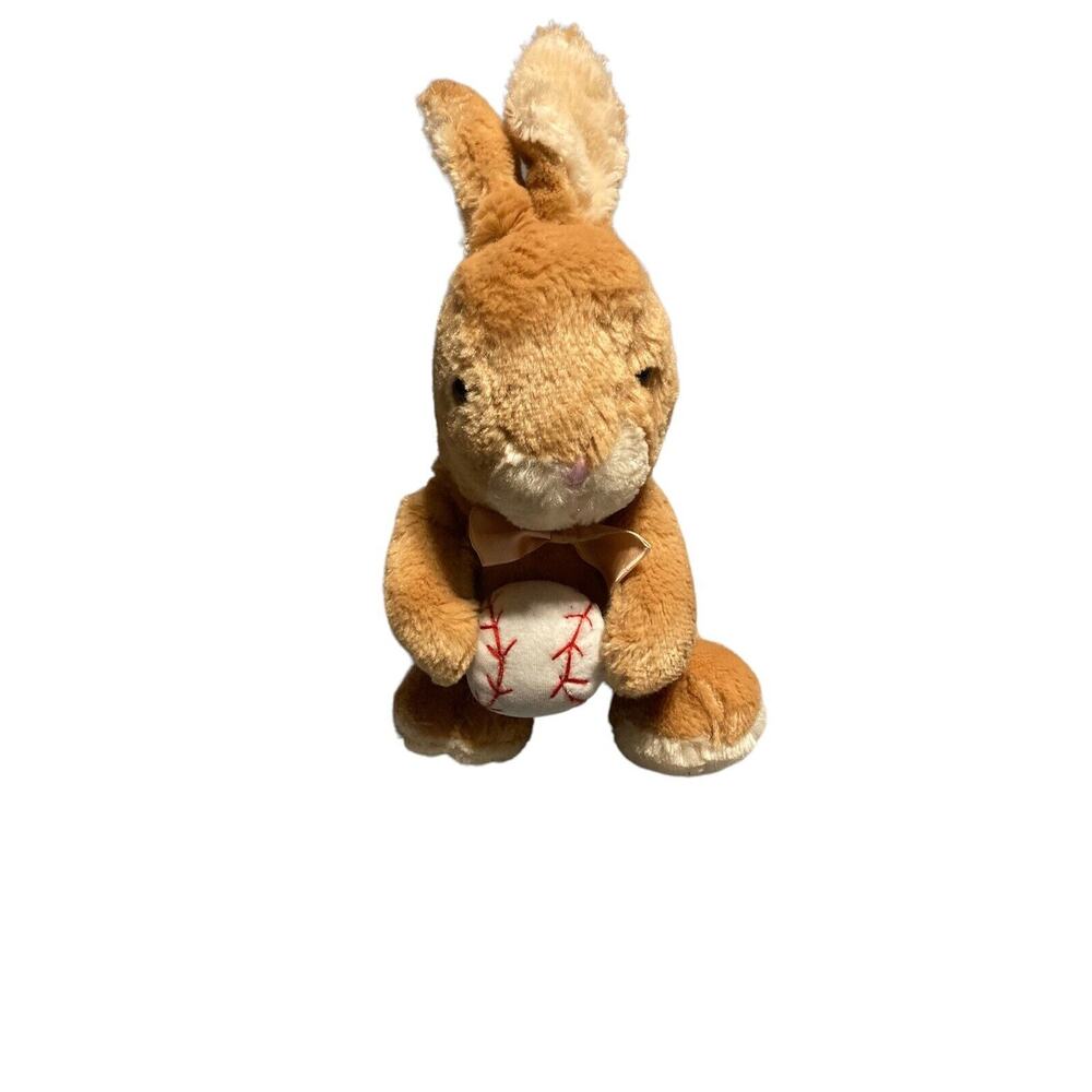 Plush Bunny Rabbit with BaseBall‎ Soft Brown Tan Stuffed Animal Easter Sports